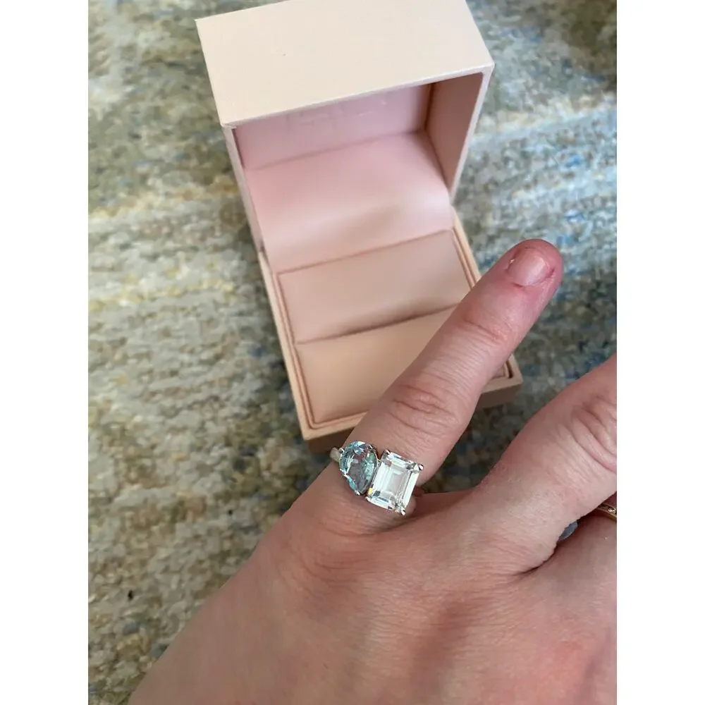 JEN by Jennifer Miller Toi et Moi Ring, Sterling Silver, Blue/White Topaz, Sz 6